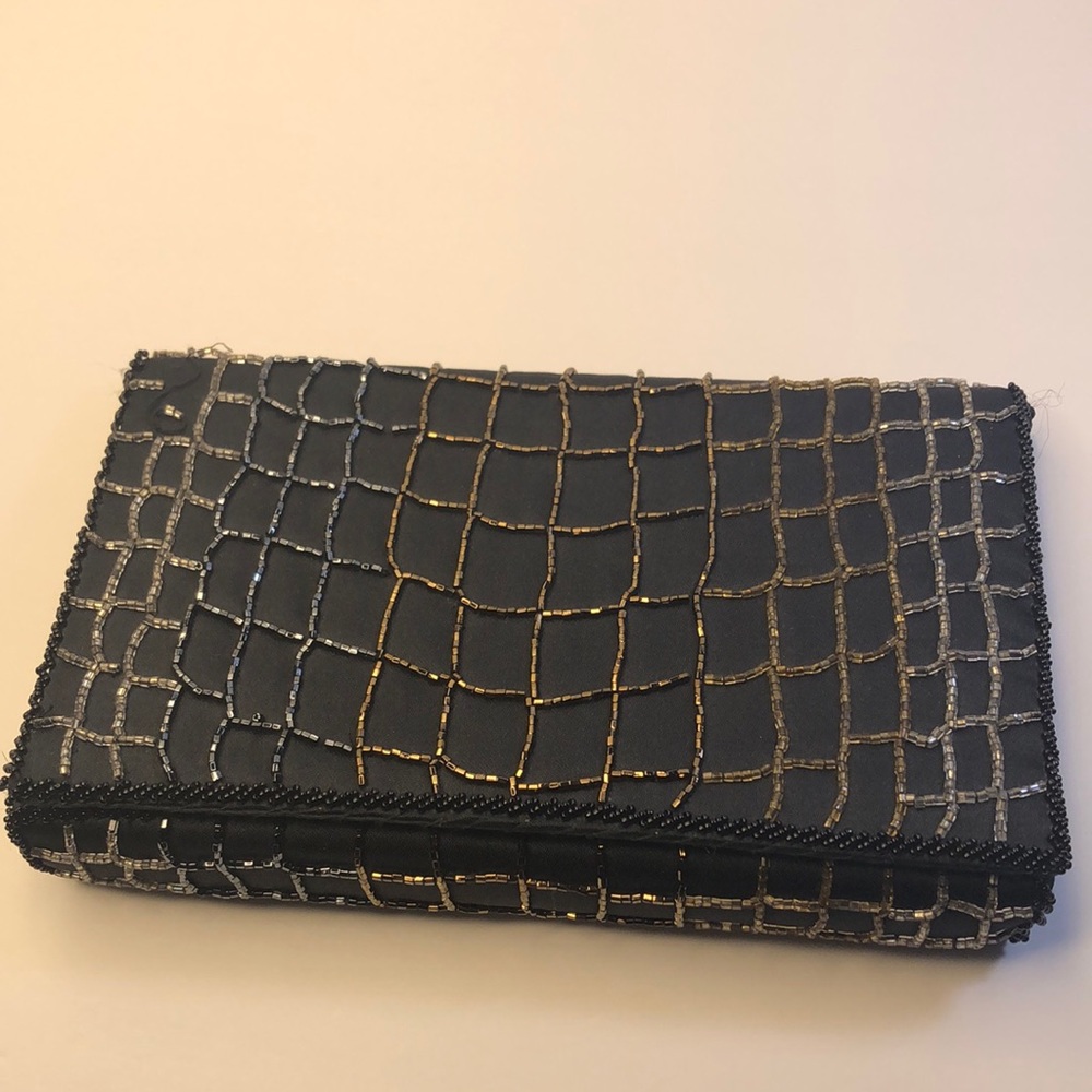 Black Clutch purse with silver gold grey sequins